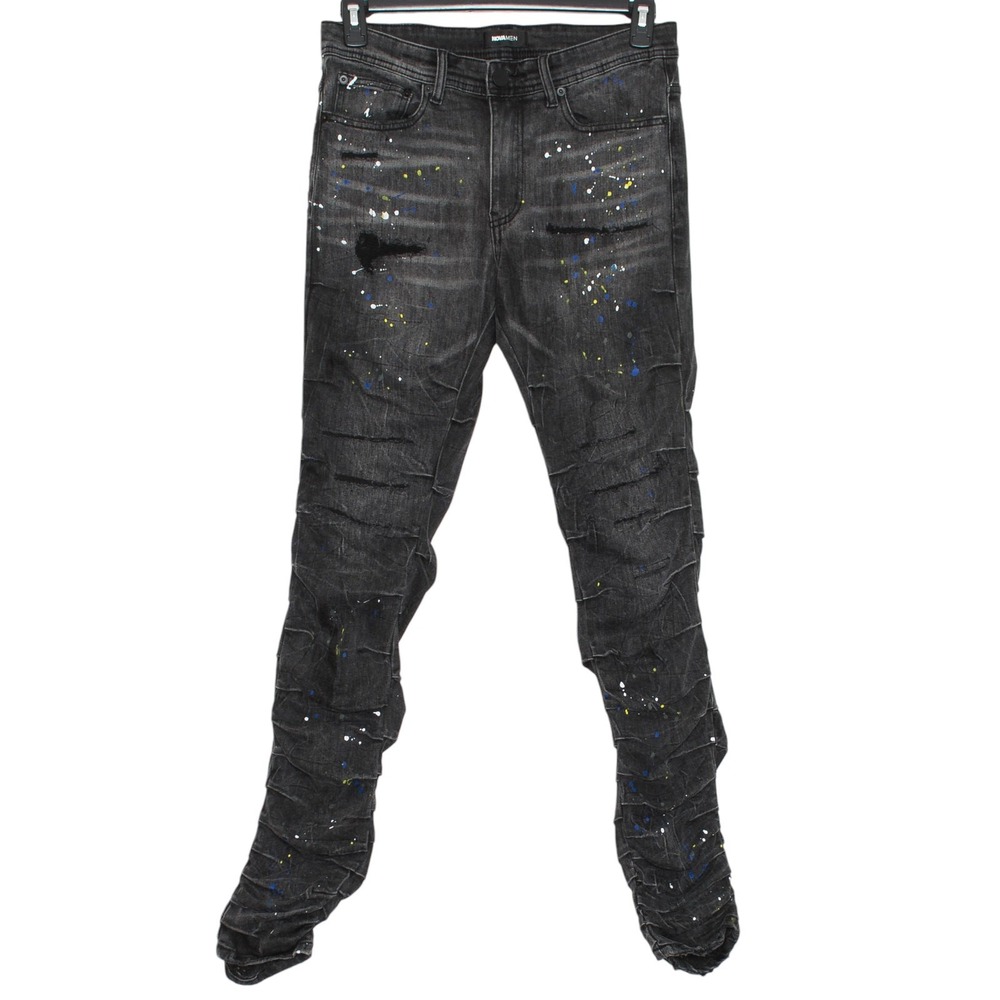 Nova Jeans Splatter Gorpcore Streetwear Edgy Punk Rock Urban Distressed Black 30